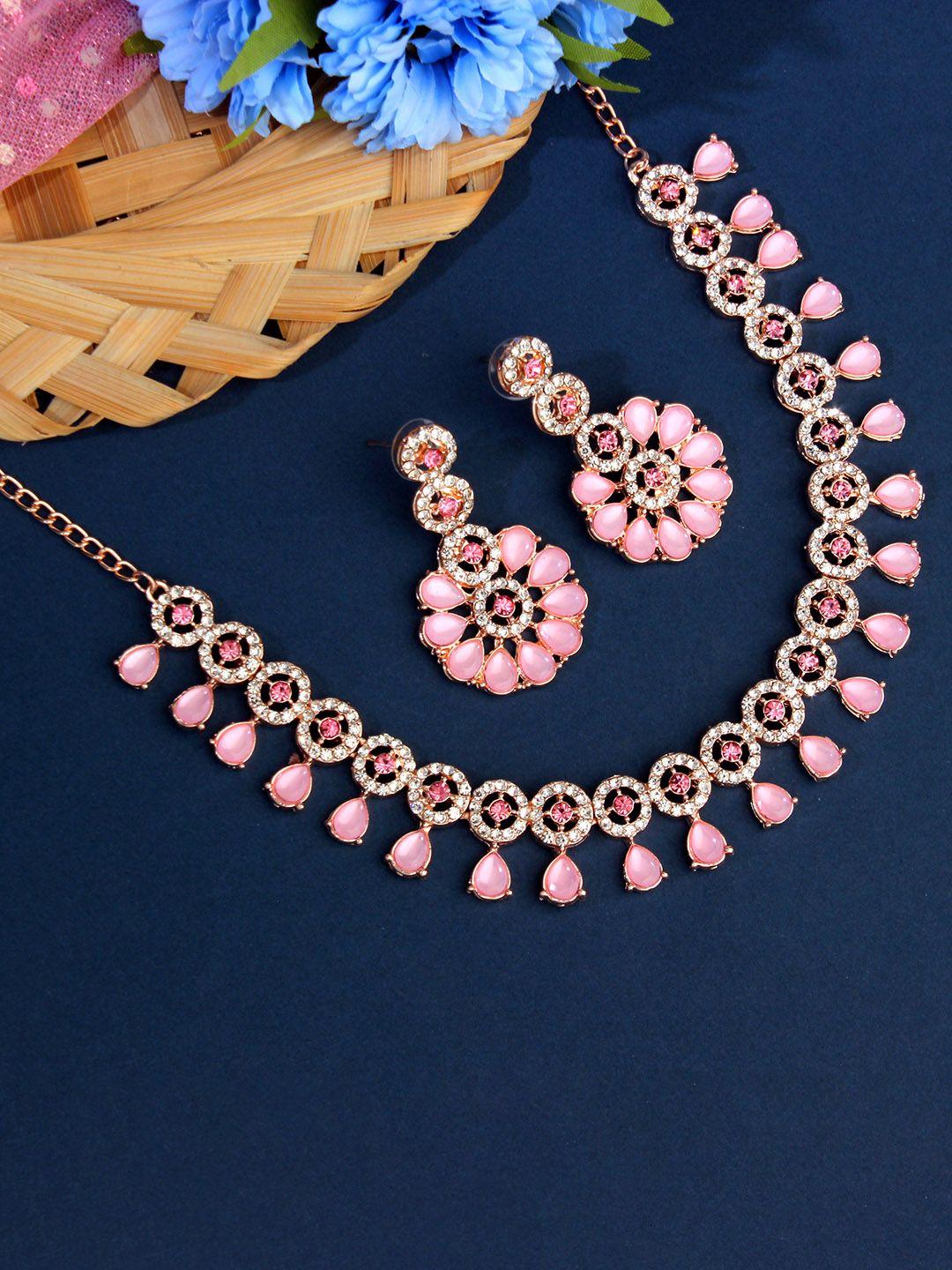 atasi international round & flower shape rose gold-plated crystals-studded jewellery set