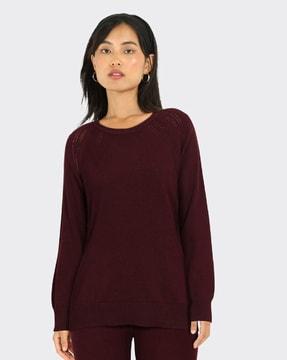 atease cotton knit top pointelle full sleeves