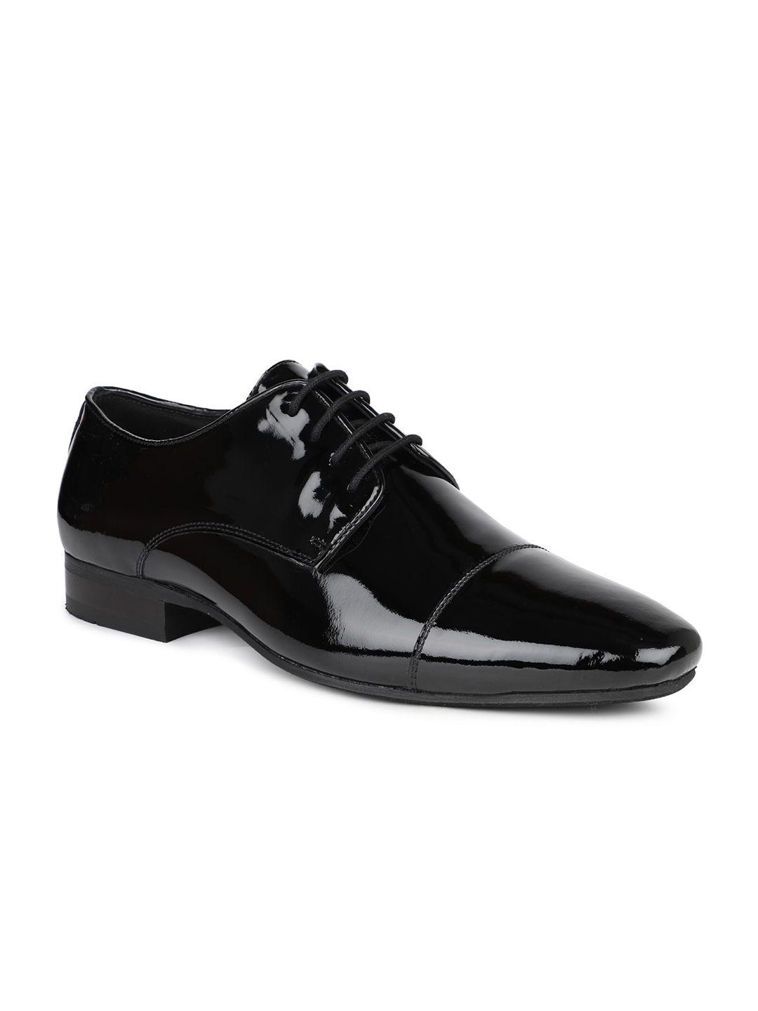 atesber men black solid leather formal derbys