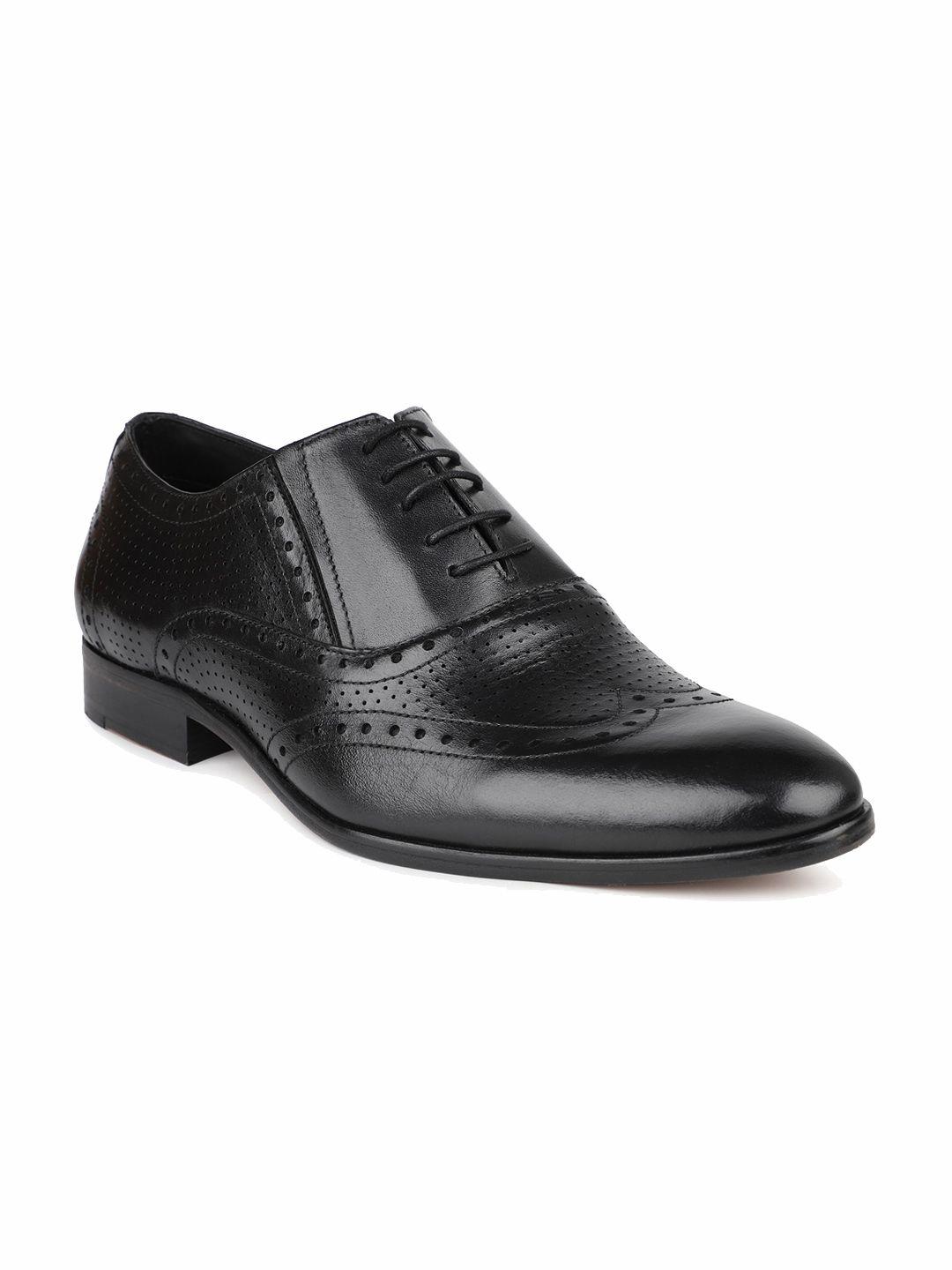 atesber men black textured leather formal oxfords