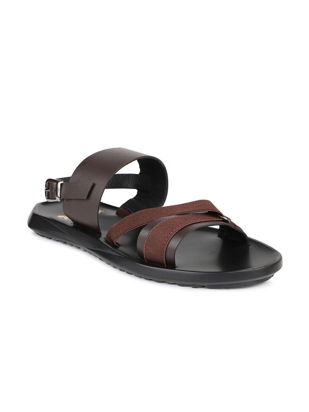 atesber men brown & black leather comfort sandals