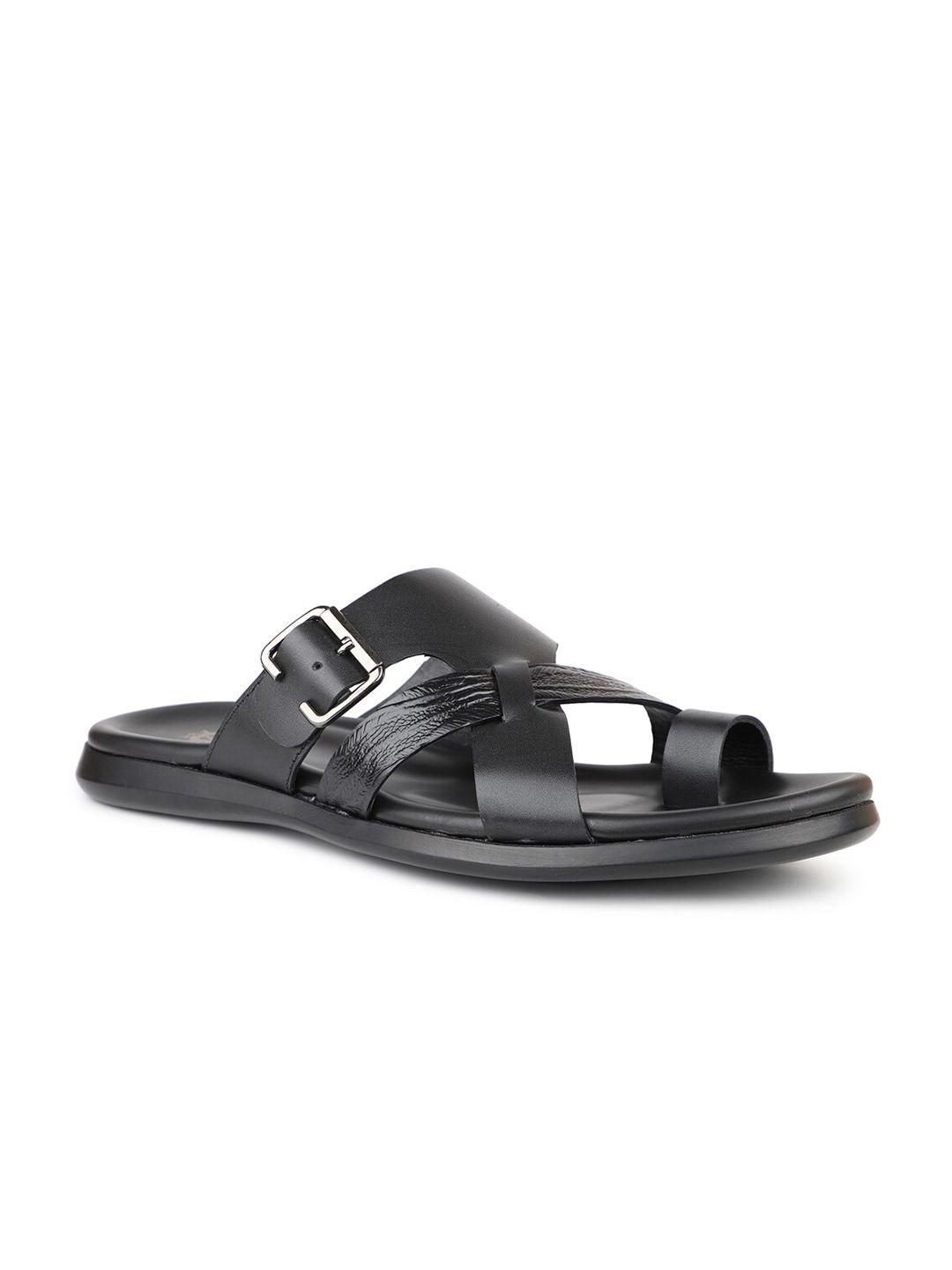 atesber men one toe leather comfort sandals with buckle detail