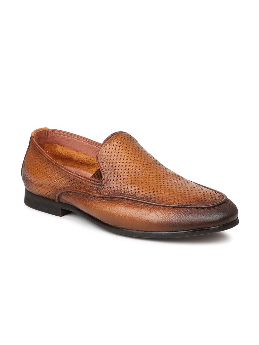 atesber men tan brown solid leather formal loafers