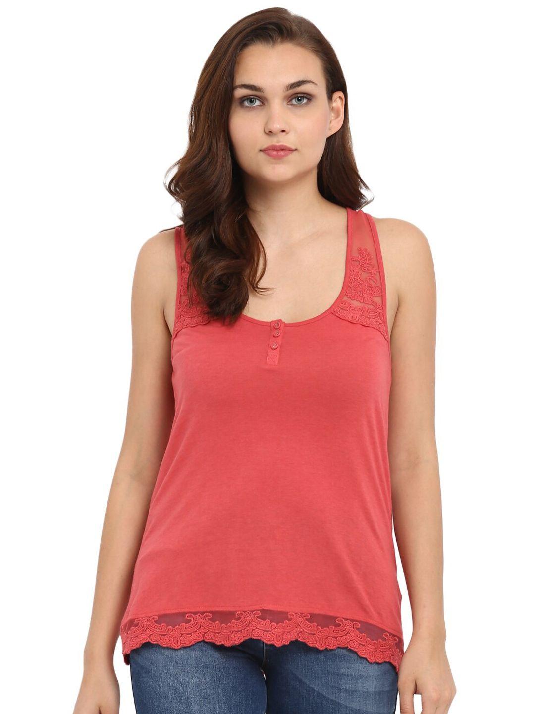 athah red solid regular top with applique