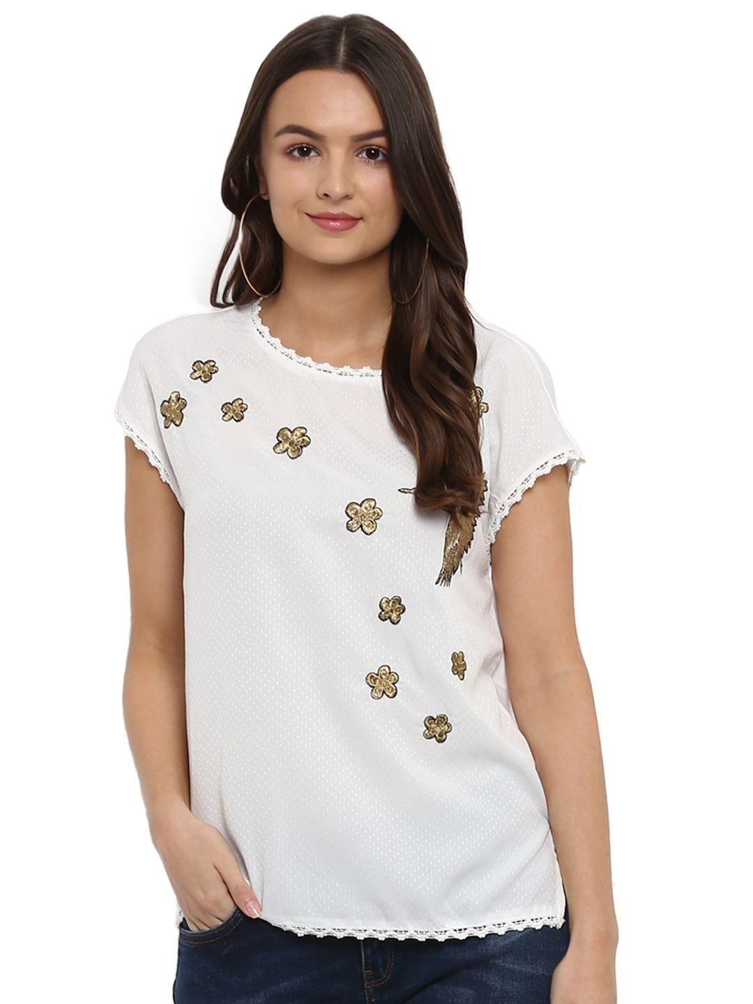 athah women white & gold-toned print extended sleeves top