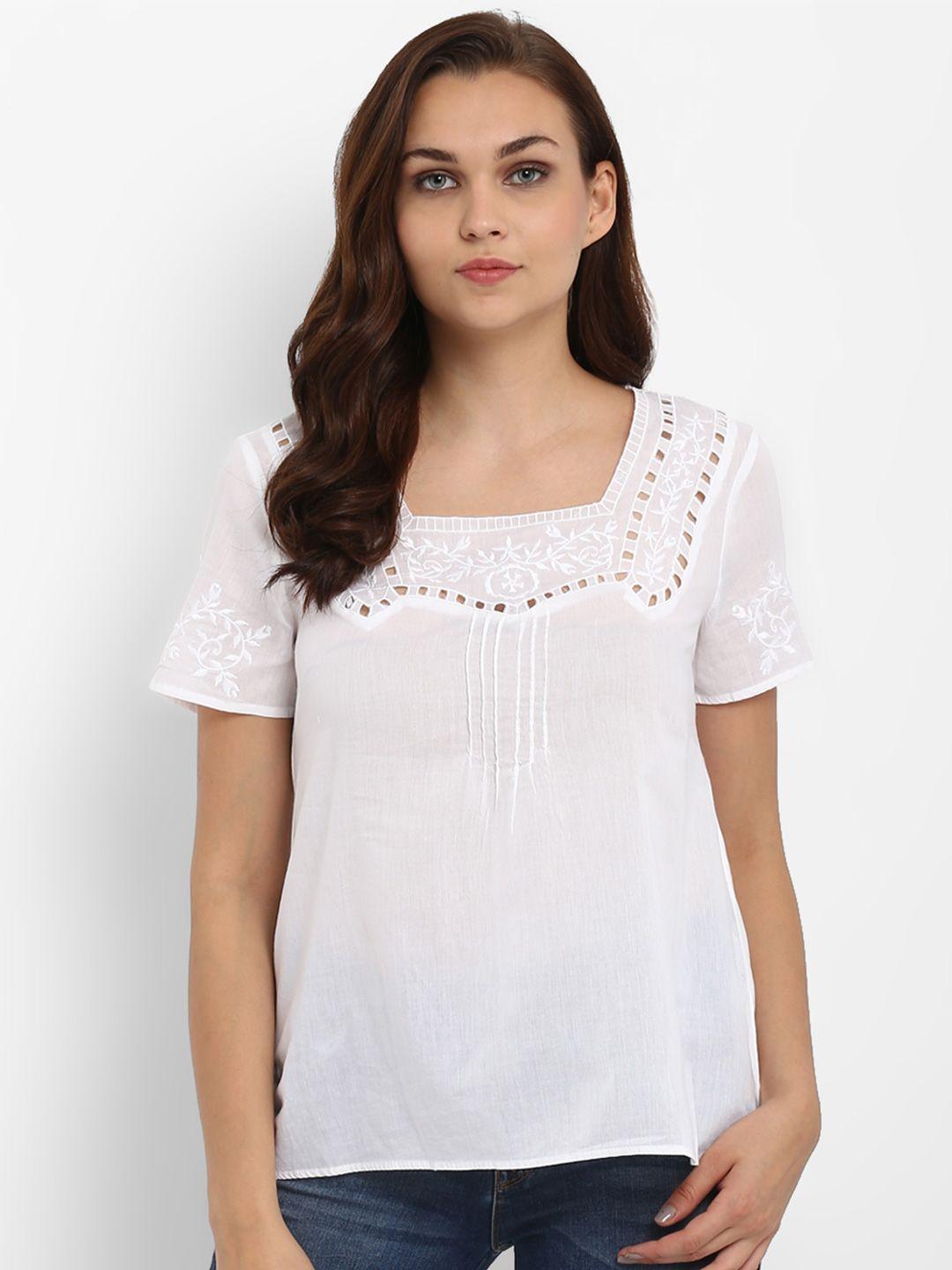 athah women white embroidered cotton top