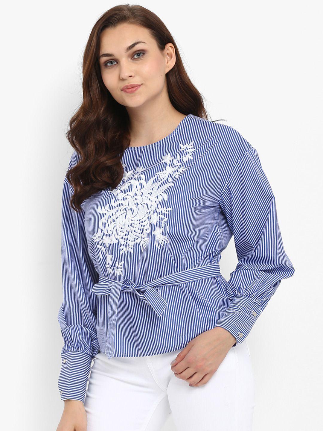 athah blue & white floral embellished top