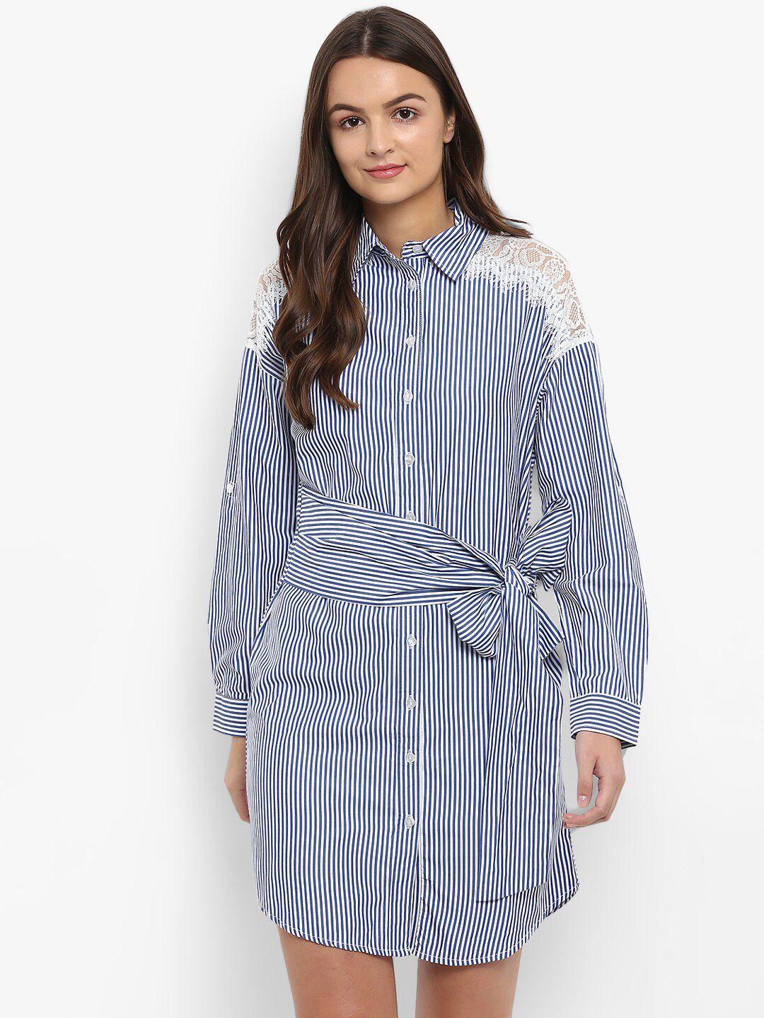 athah blue & white striped shirt dress with lace