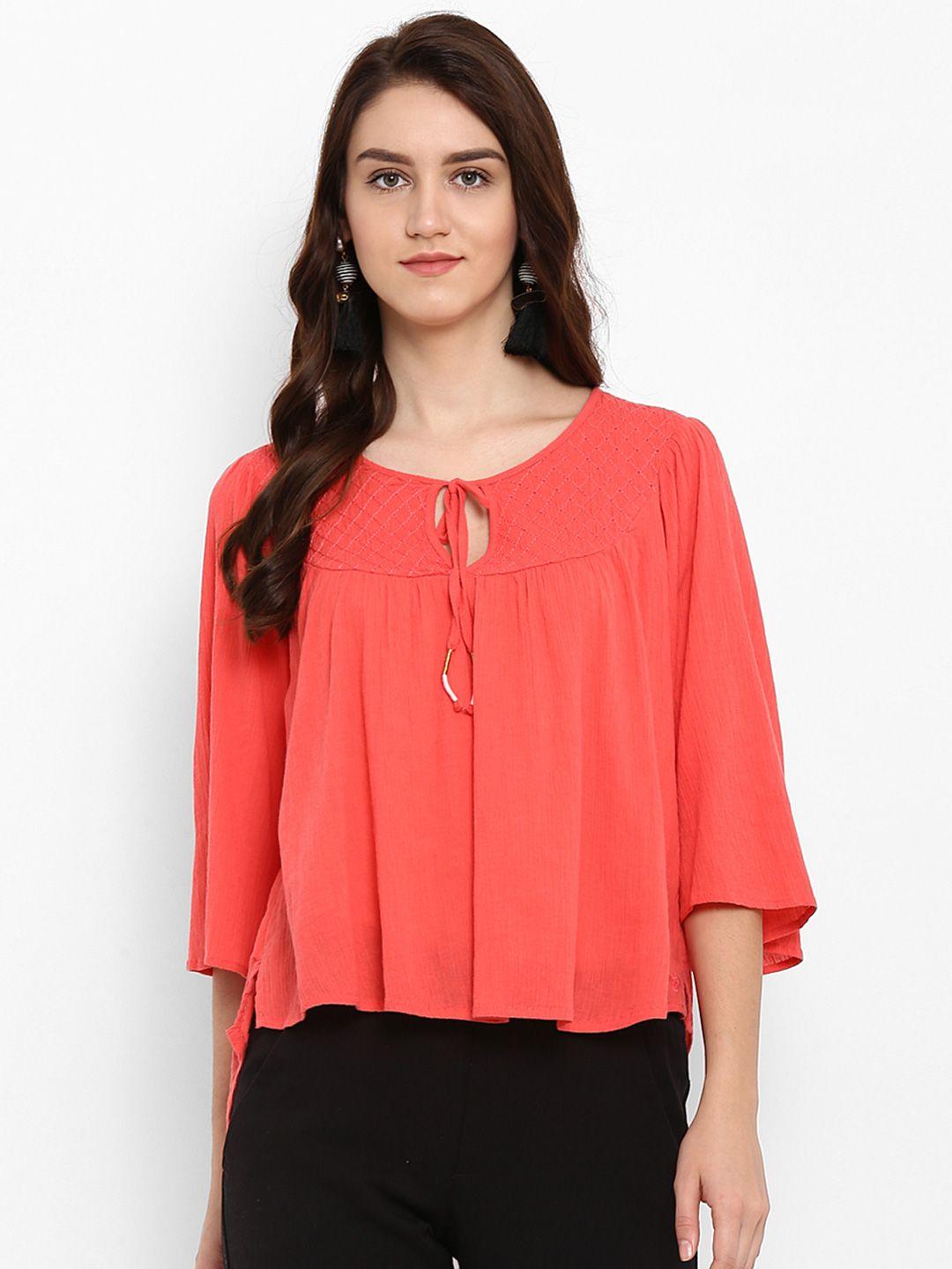 athah red tie-up neck top