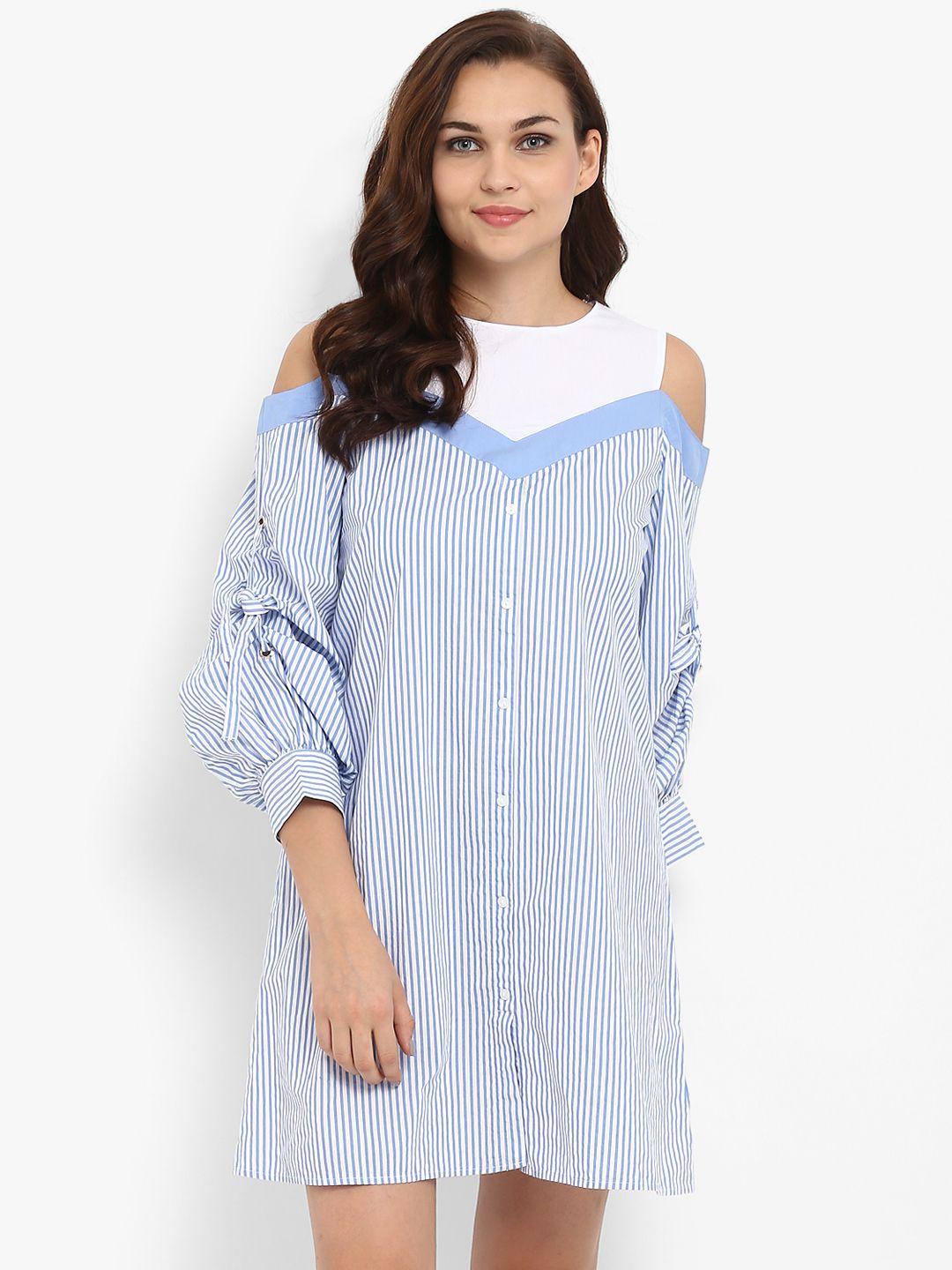 athah women blue & white striped a-line dress
