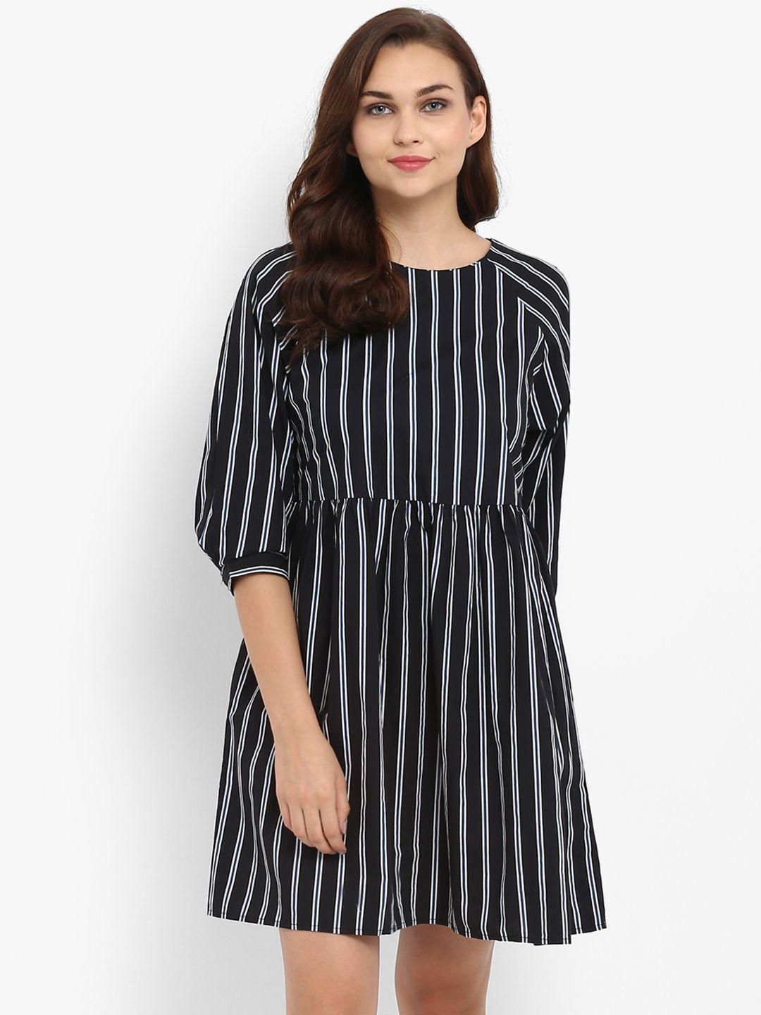 athah women navy blue & white striped cotton a-line dress