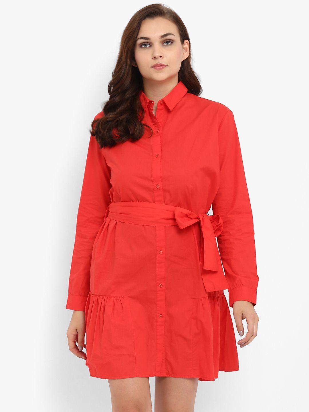 athah women red solid above knee shirt dress