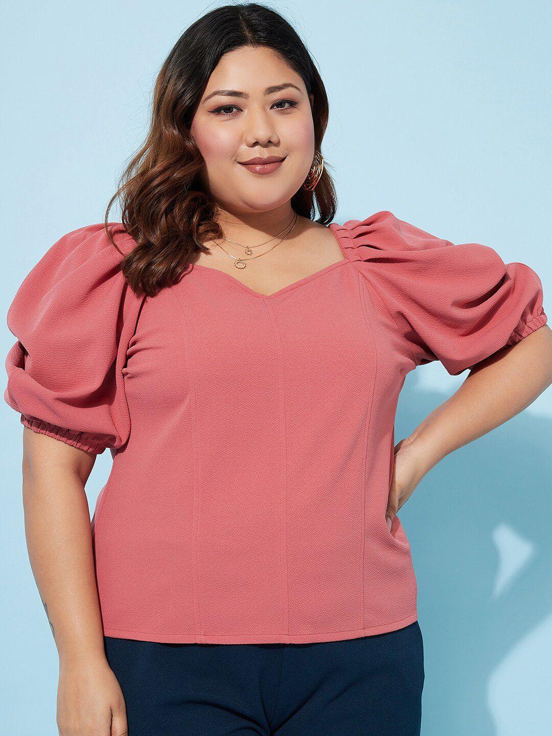 athena ample plus size sweetheart neck puff sleeves casual top