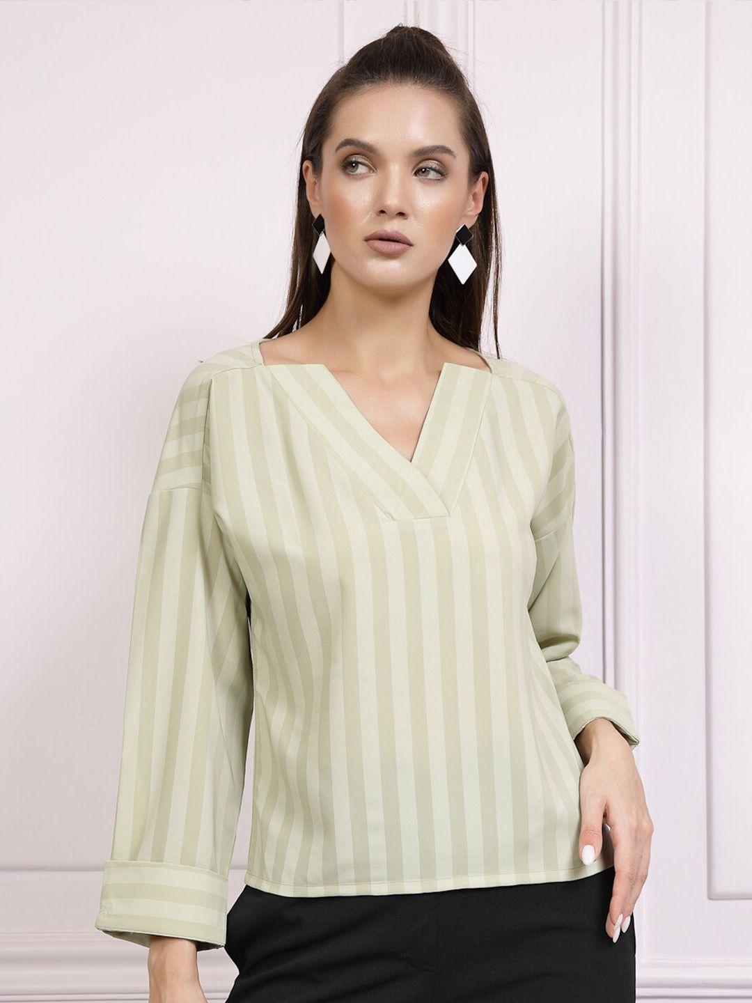 athena green striped notched neck top