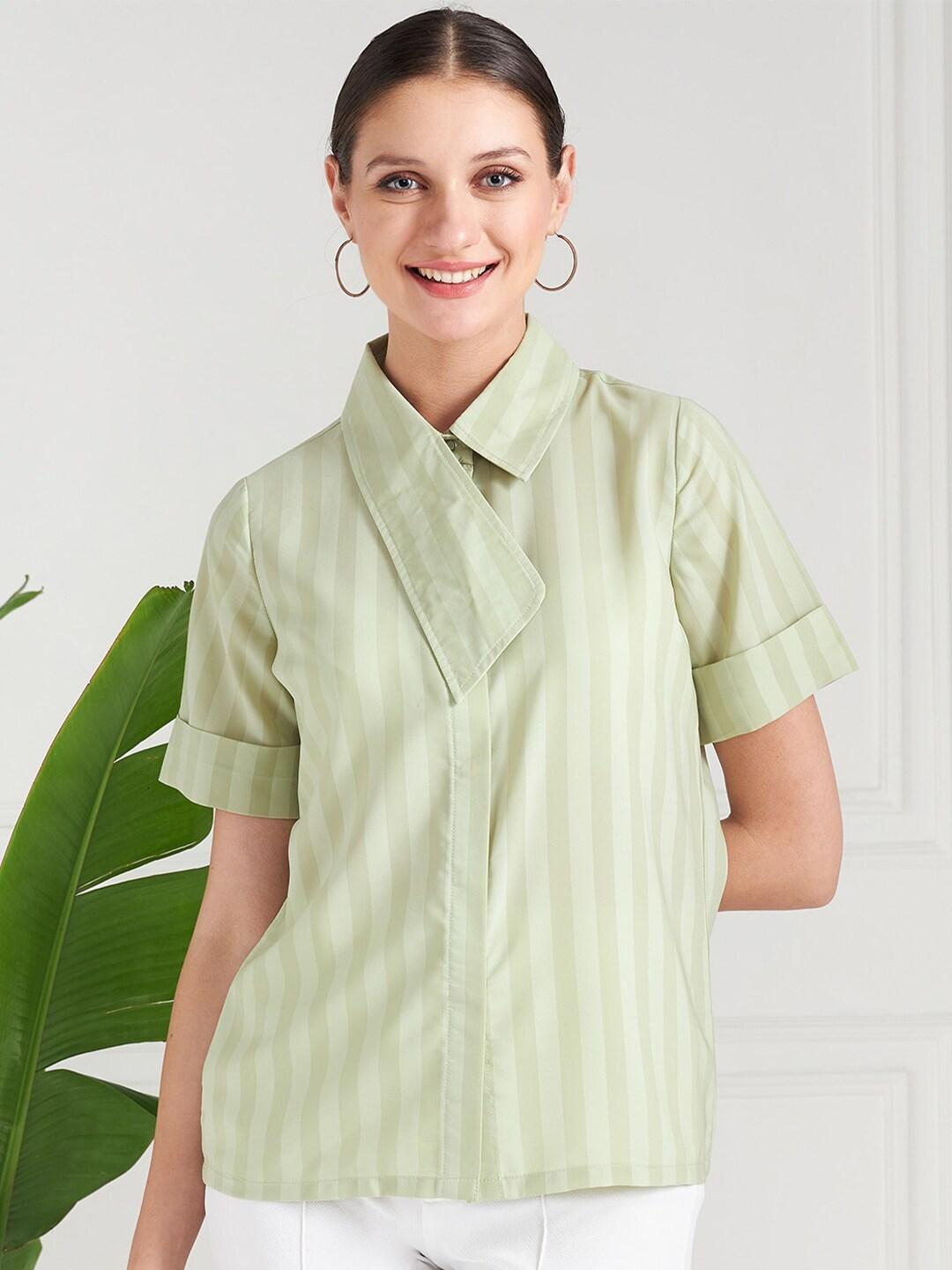 athena green striped shirt style top