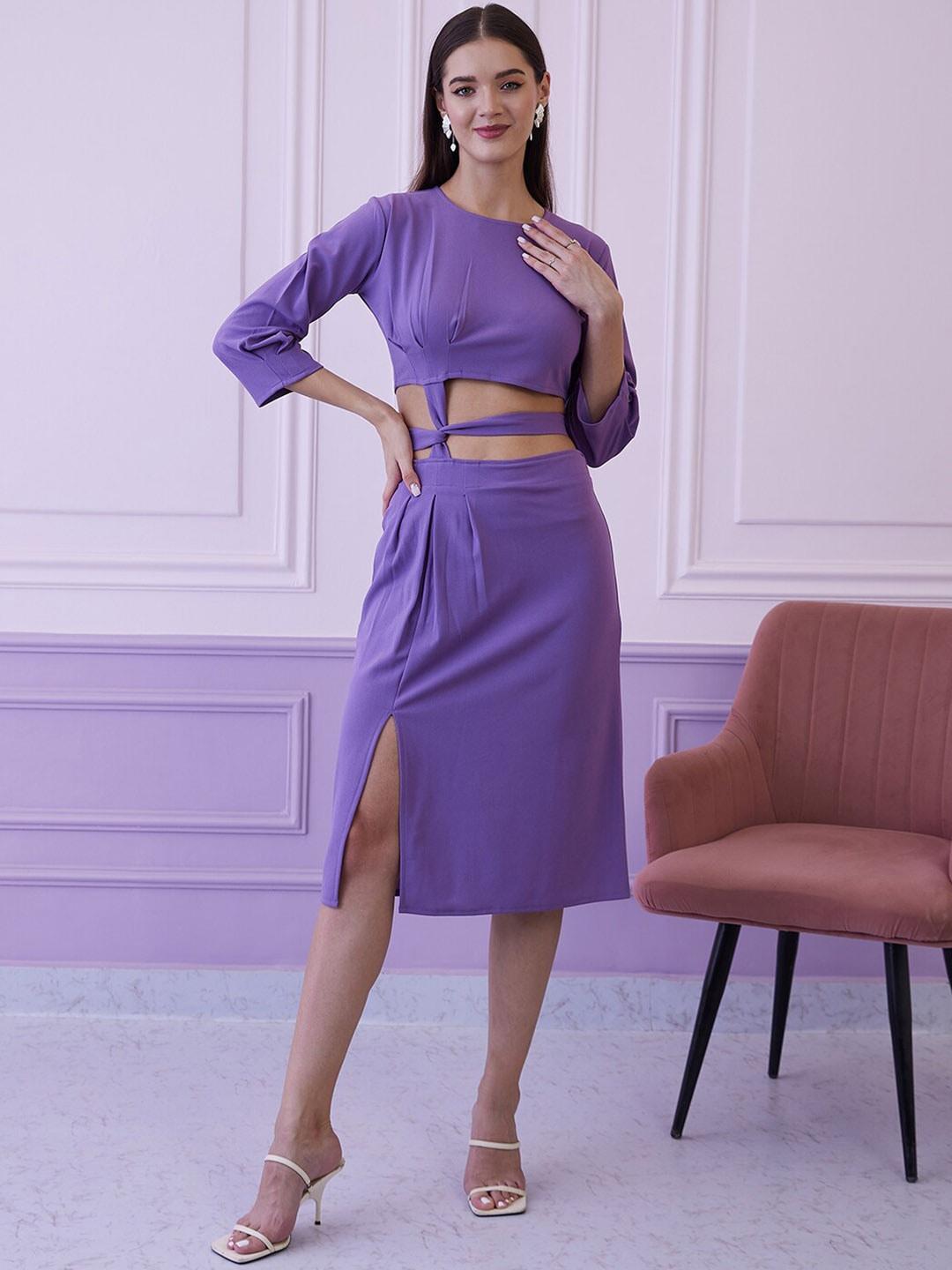 athena lavender top with slip-on skirt