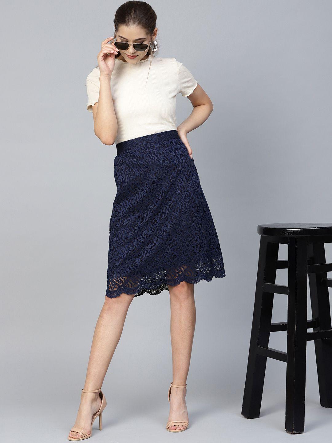 athena navy blue lace a-line skirt