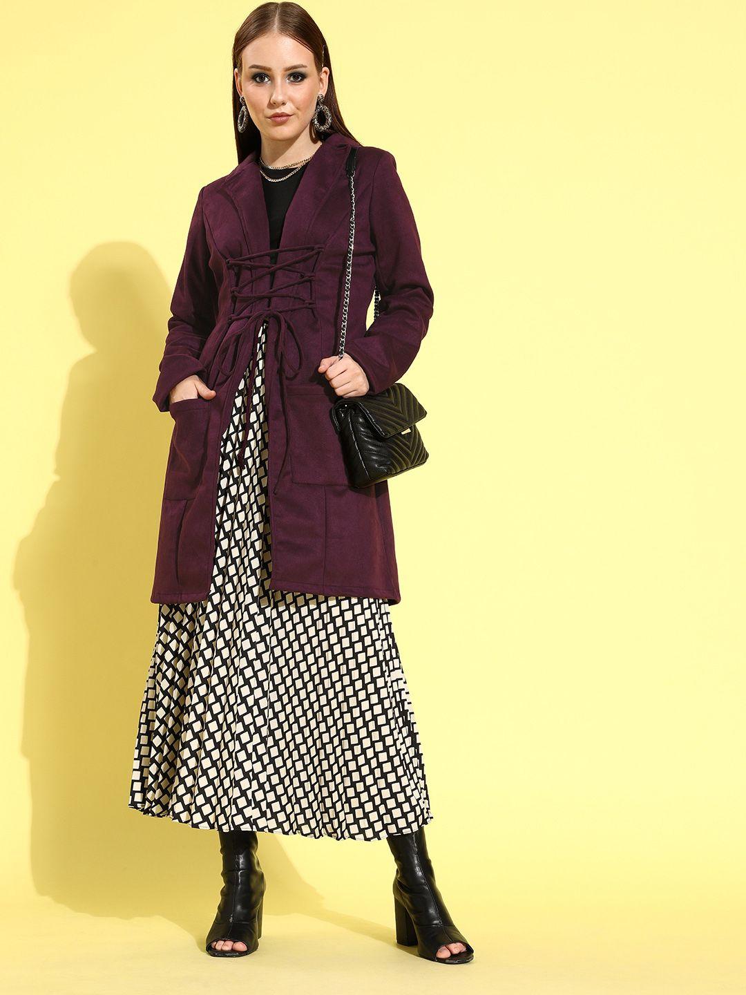 athena purple suede lace-up trench coat