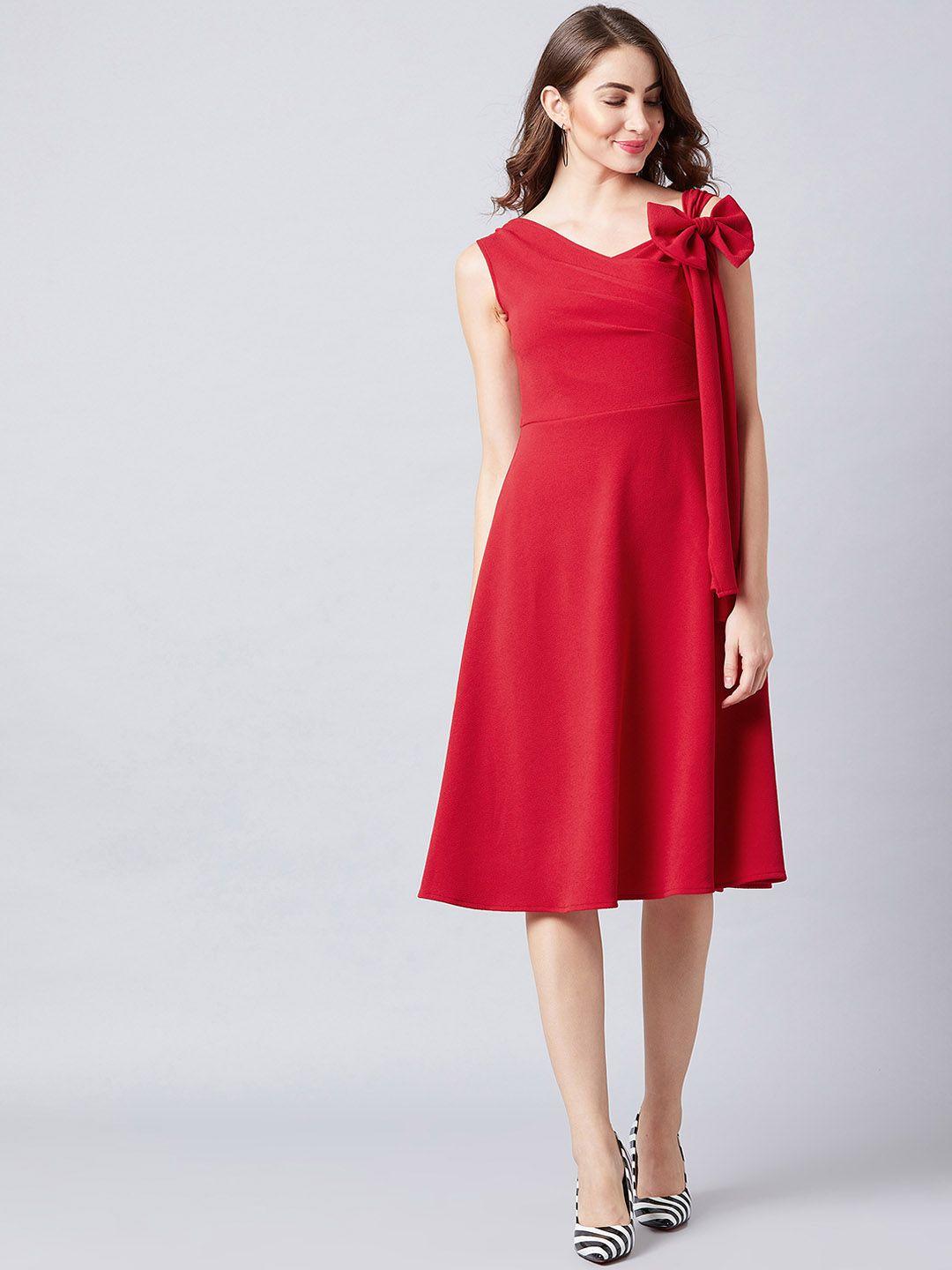 athena red v-neck fit and flare dress