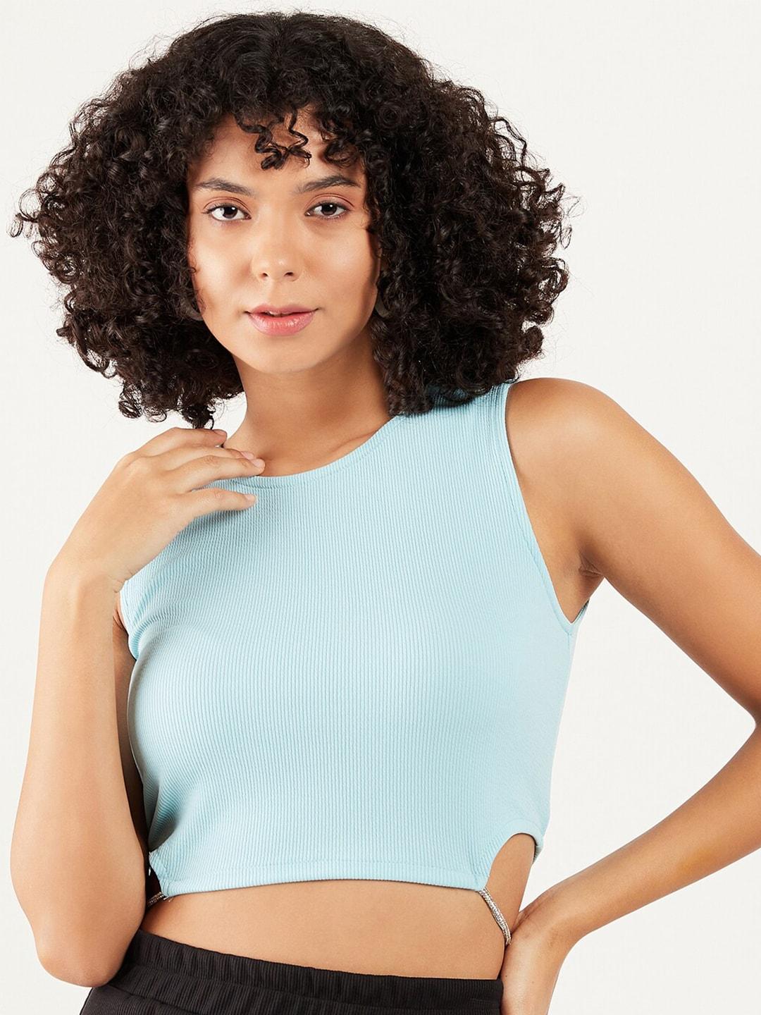 athena round neck cut-out detailed fitted crop top