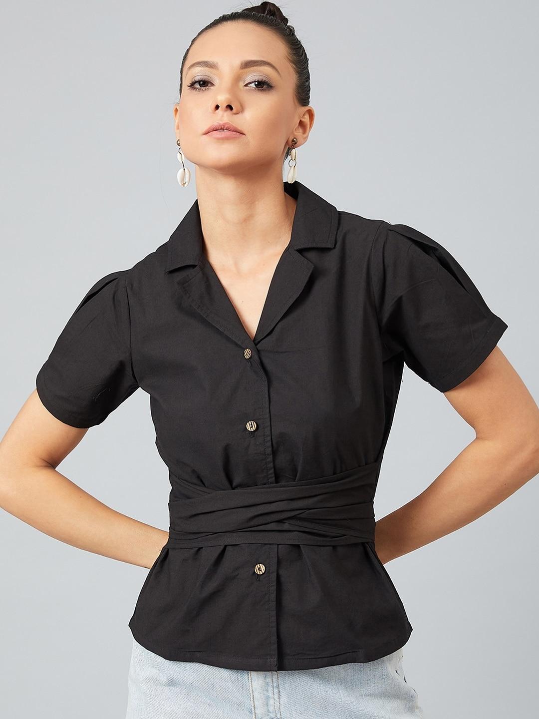 athena women black solid shirt style top