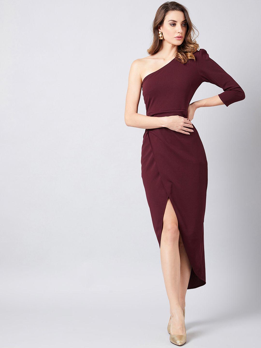 athena women burgundy solid wrap dress