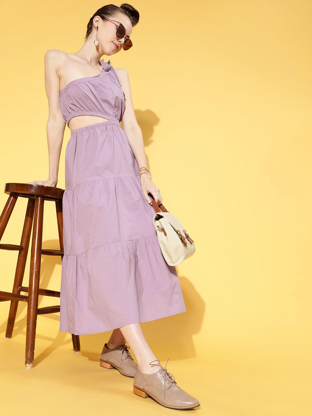 athena women elegant lavender solid cut-out dress