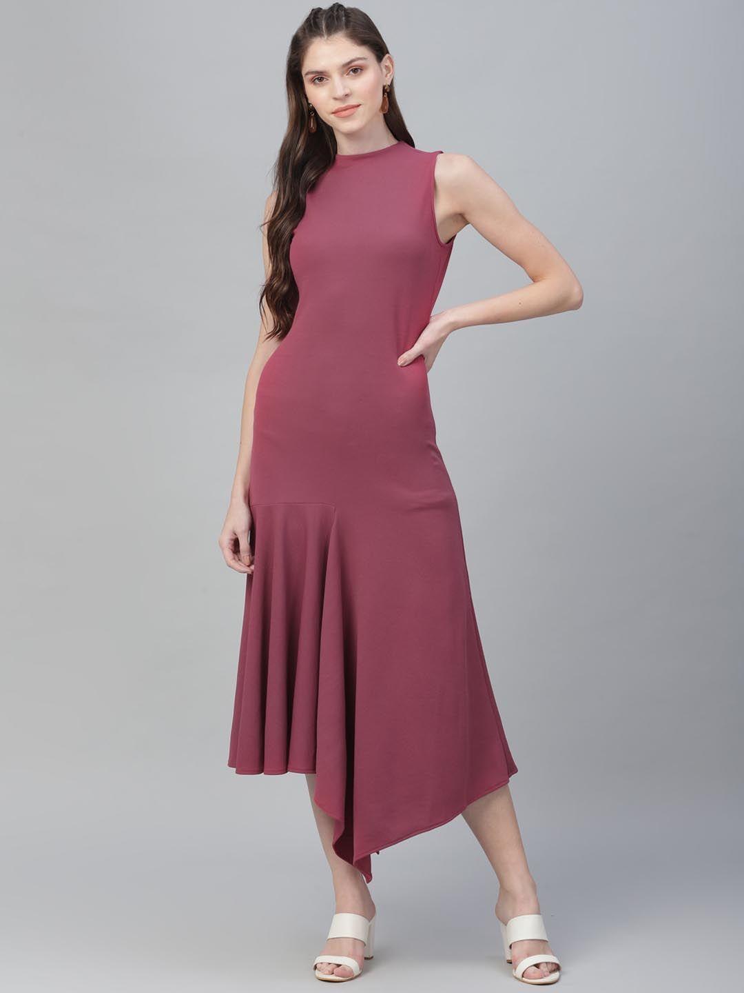 athena women mauve solid a-line dress