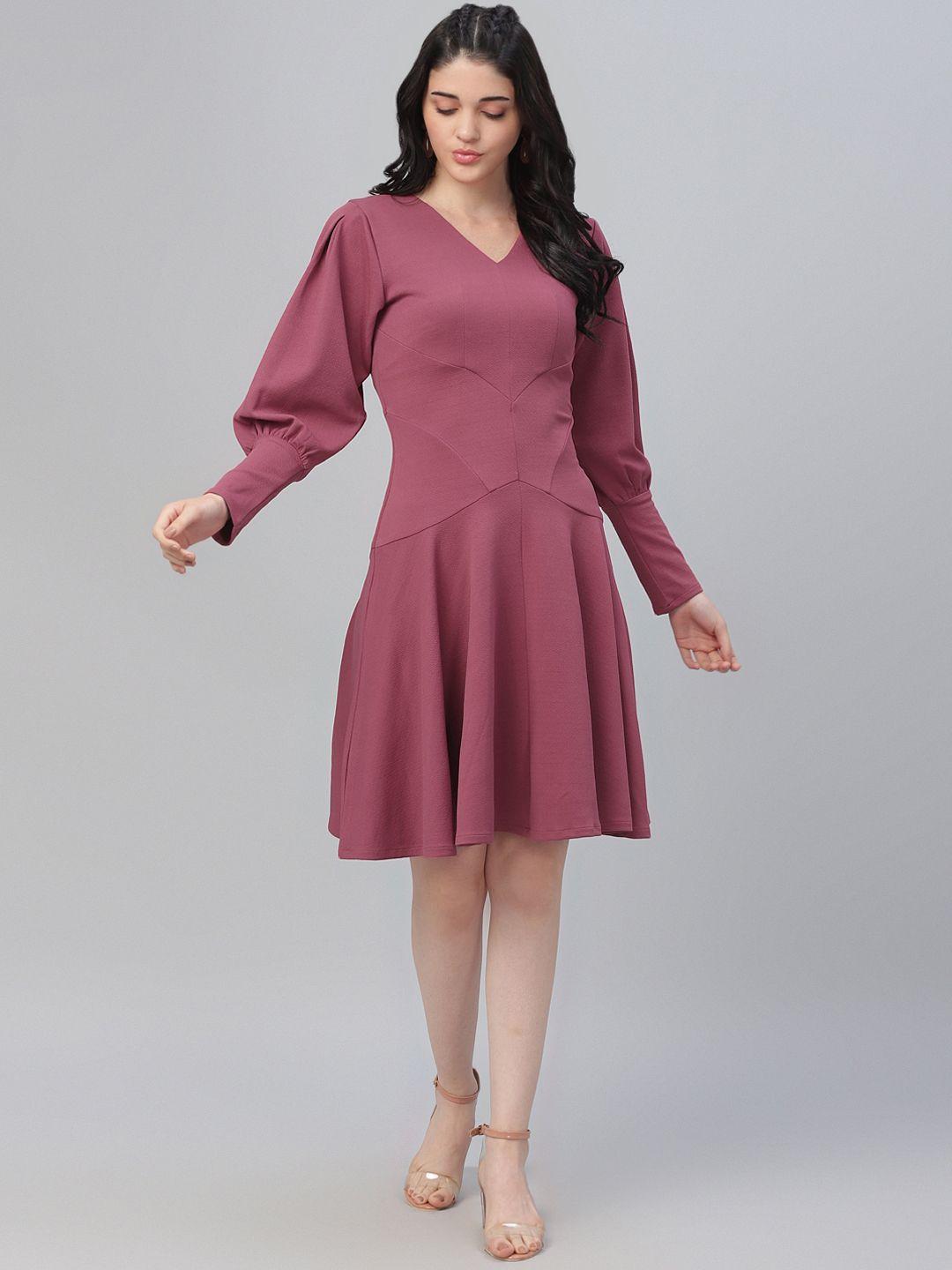 athena women mauve solid fit and flare dress