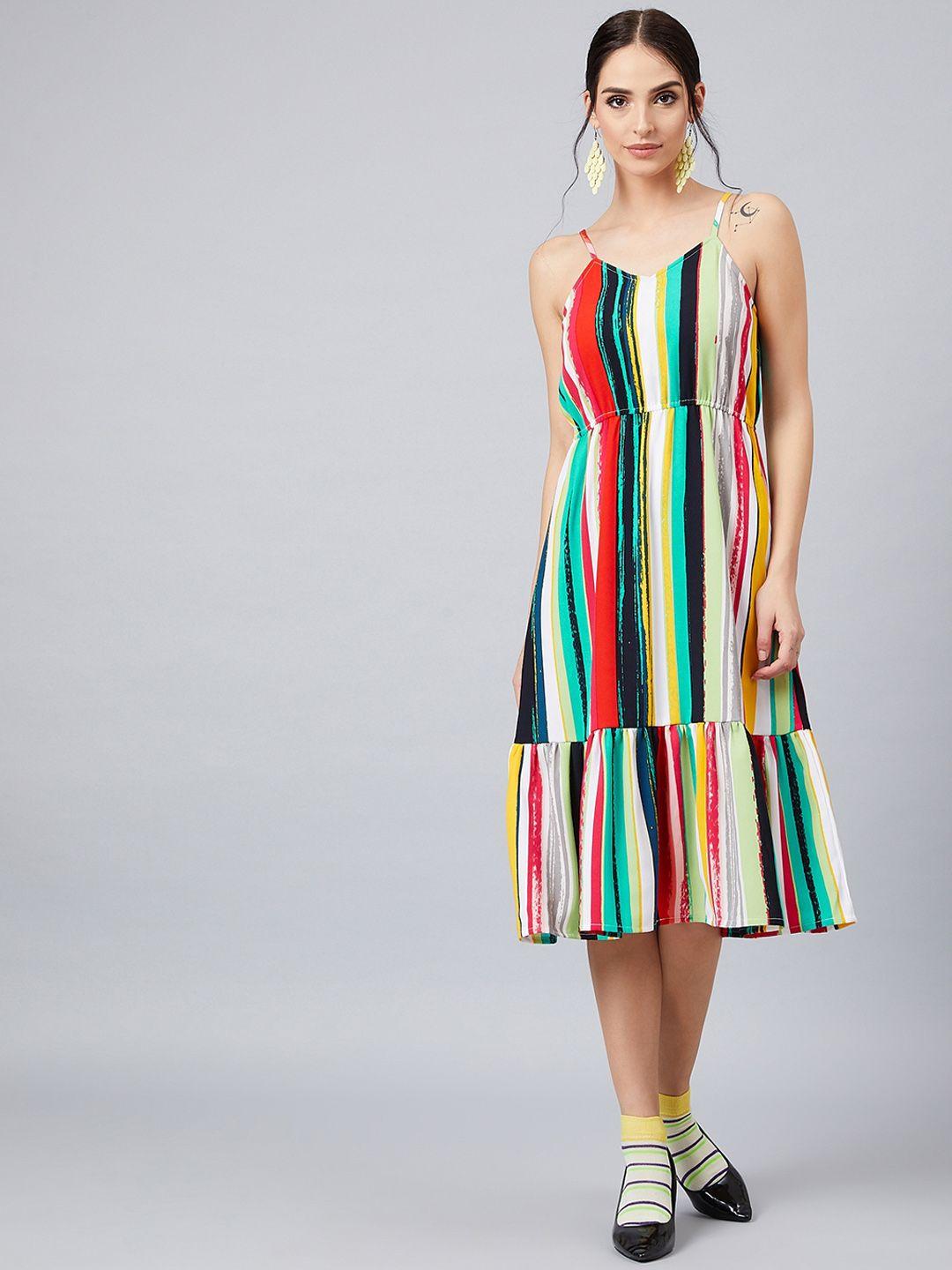 athena women multicoloured striped fit and flare dress