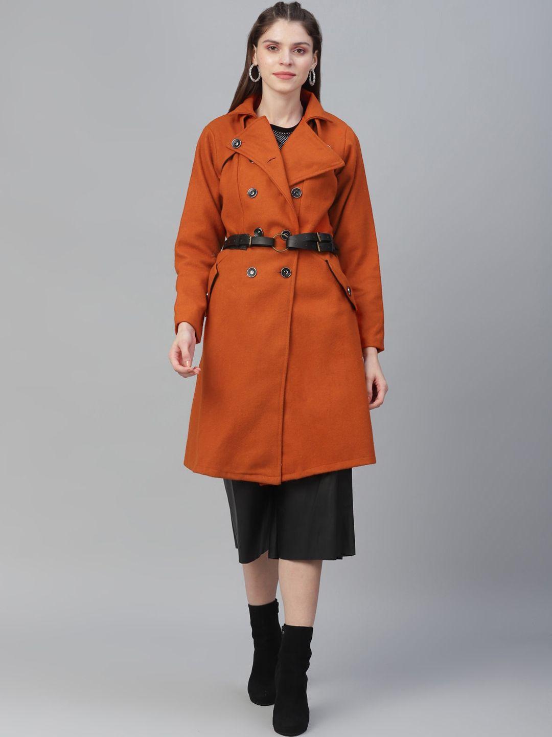 athena women orange solid woollen solid overcoat