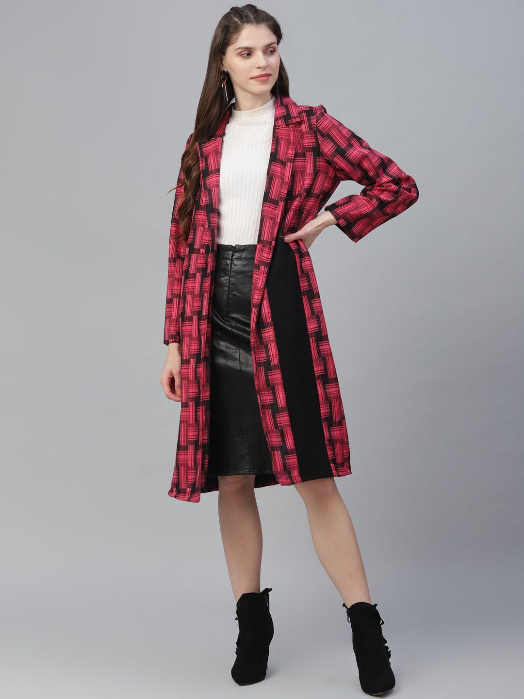 athena women pink & black checked longline overcoat