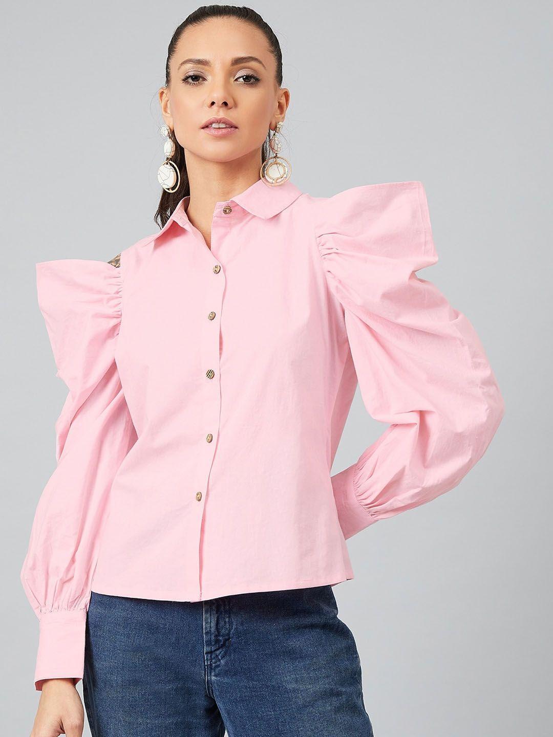 athena women pink solid shirt style top