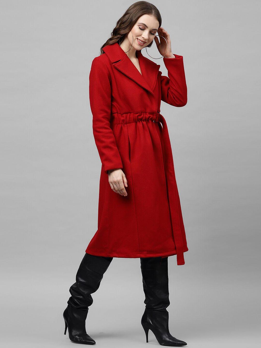 athena women red solid overcoat