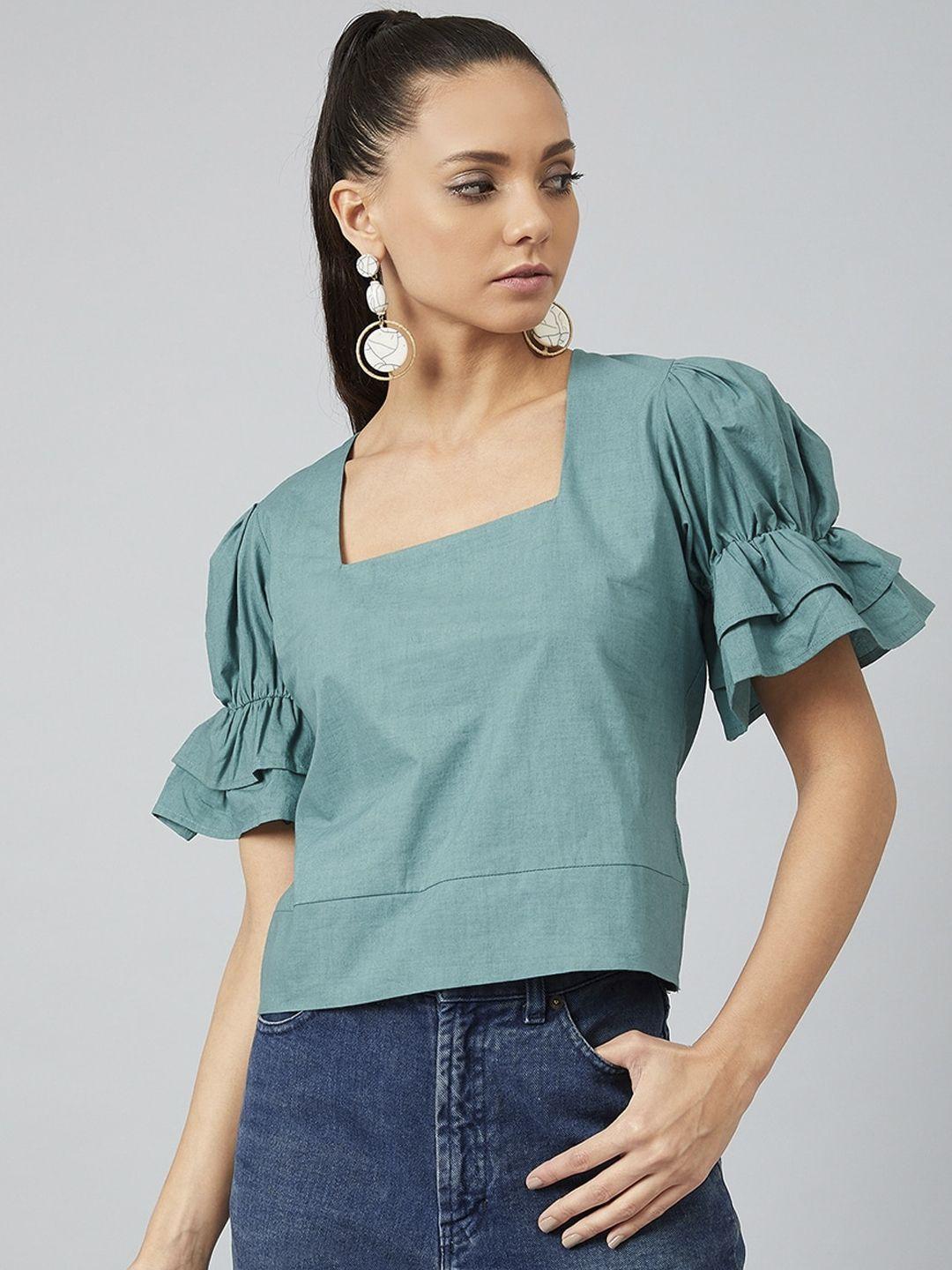 athena women teal blue solid top