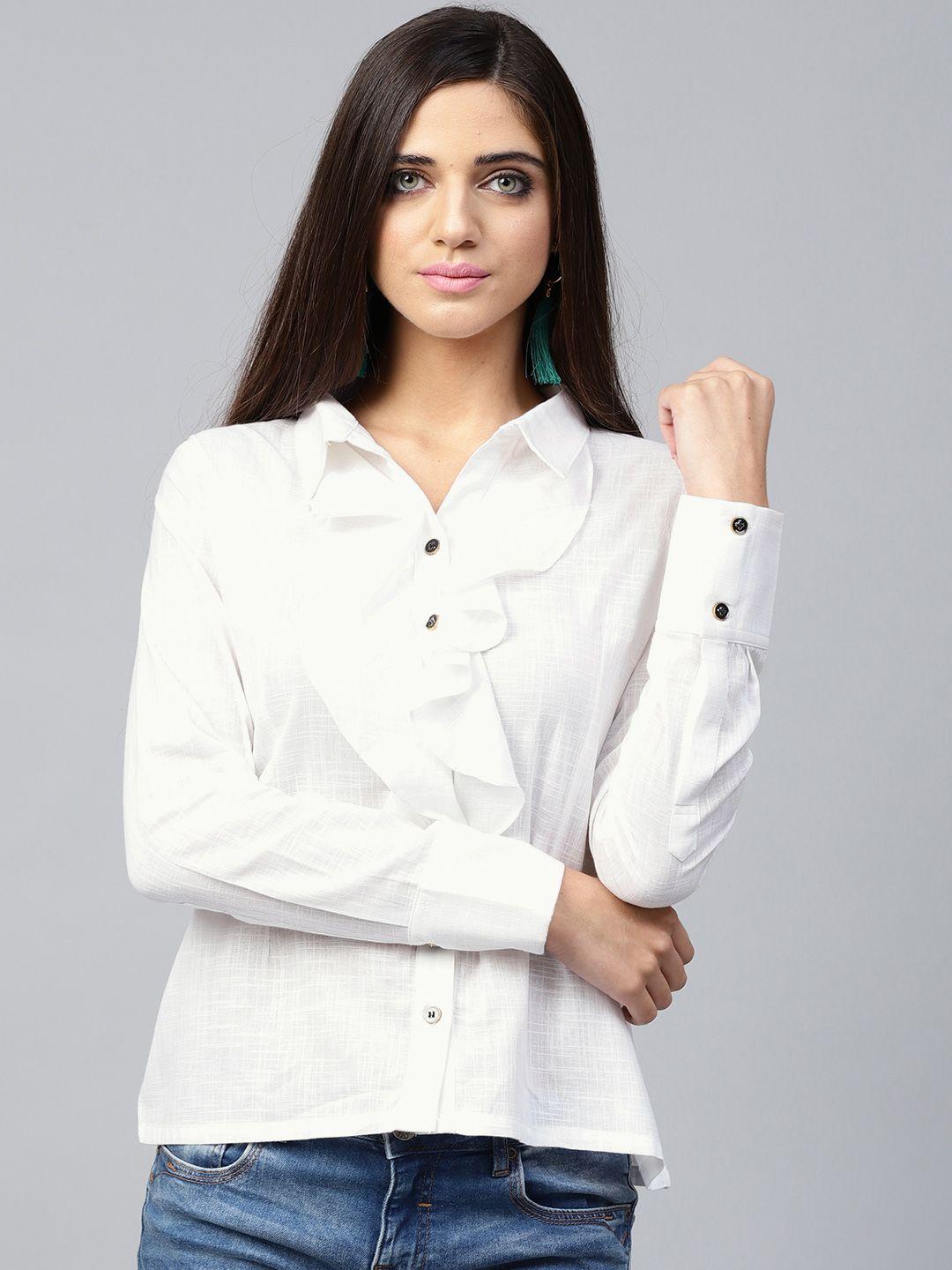 athena women white regular fit solid semi sheer casual shirt