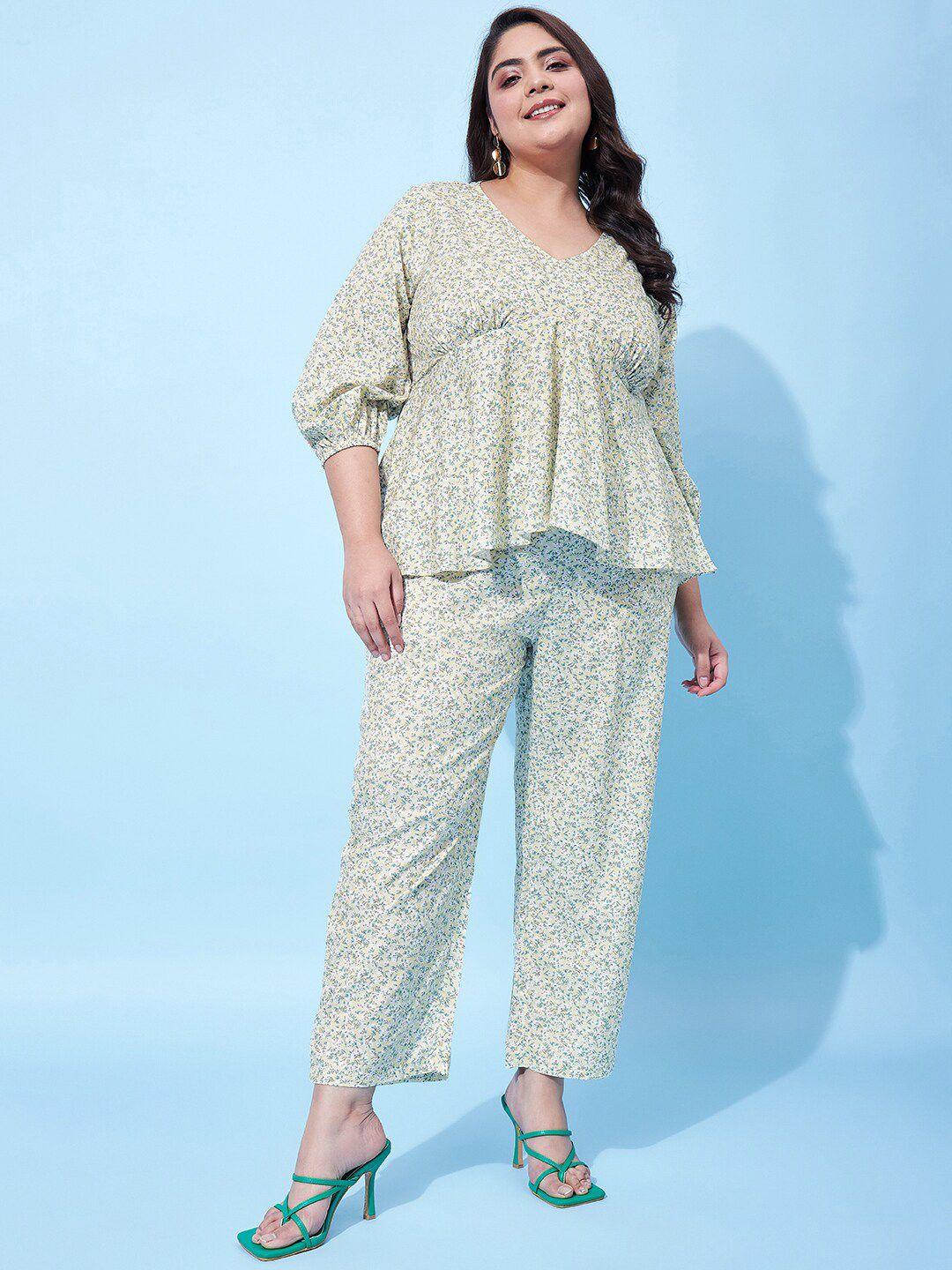 athena ample plus size floral printed top with trouser