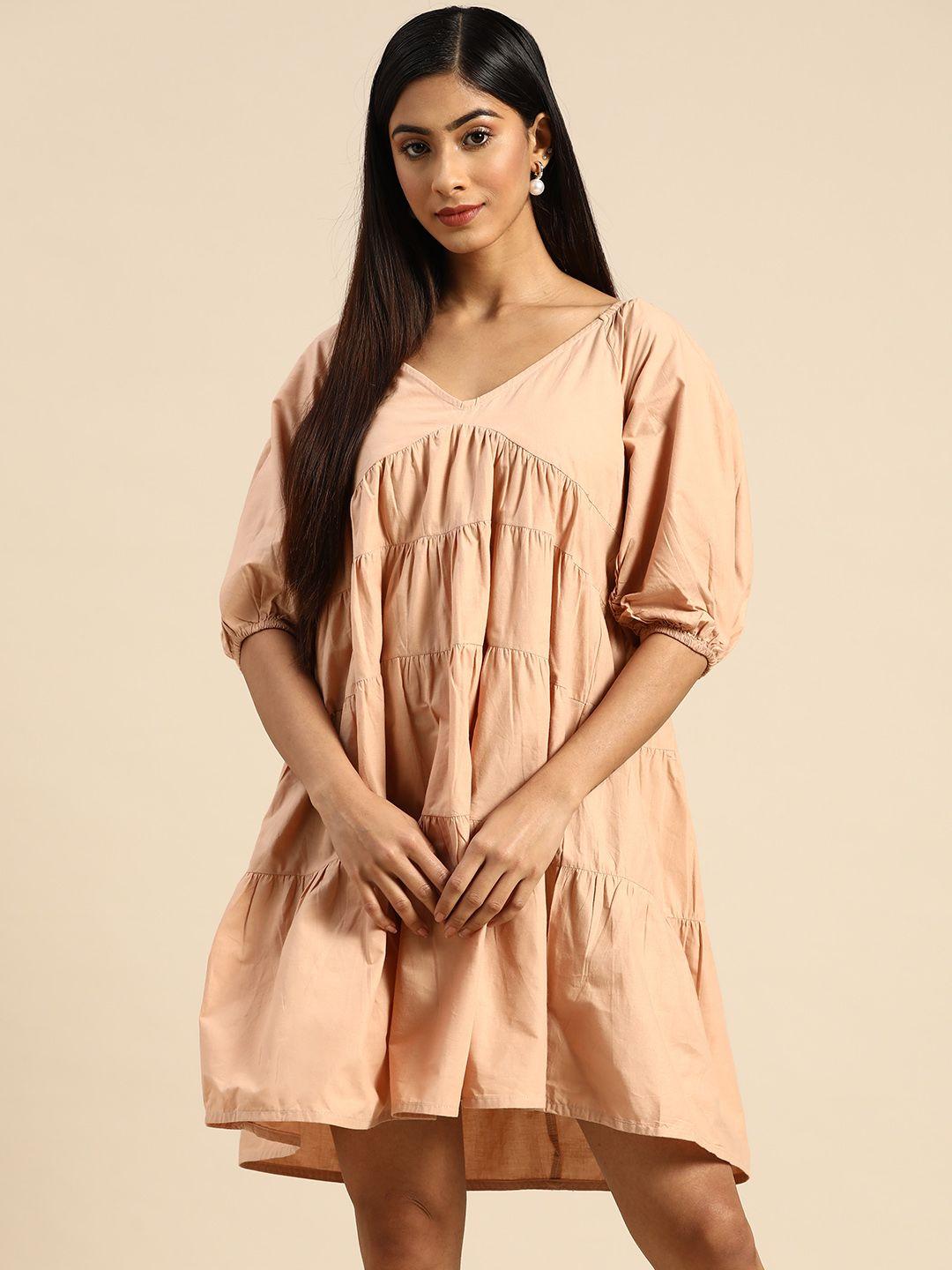 athena beige organic cotton a-line dress