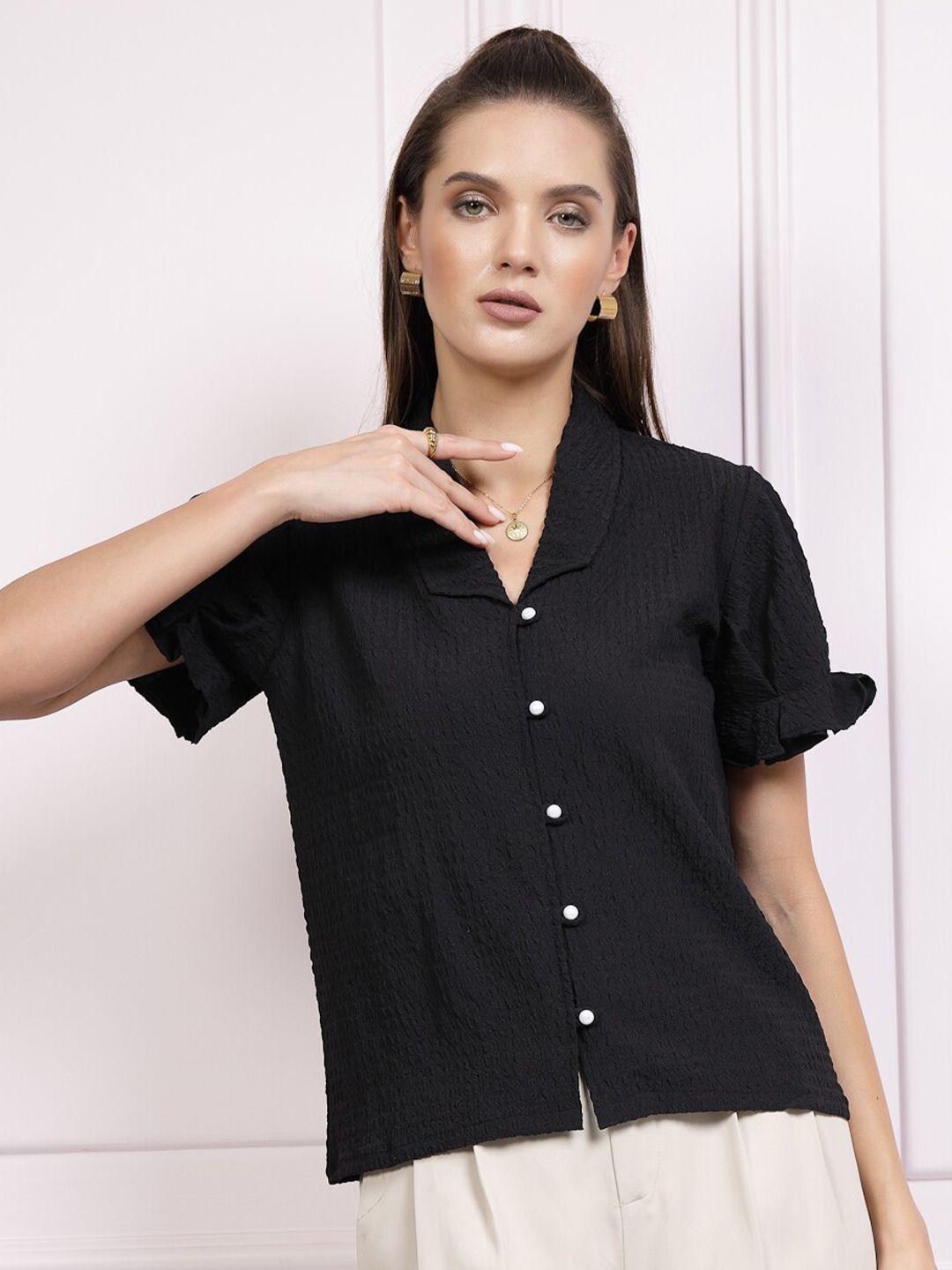 athena black self design shirt style top