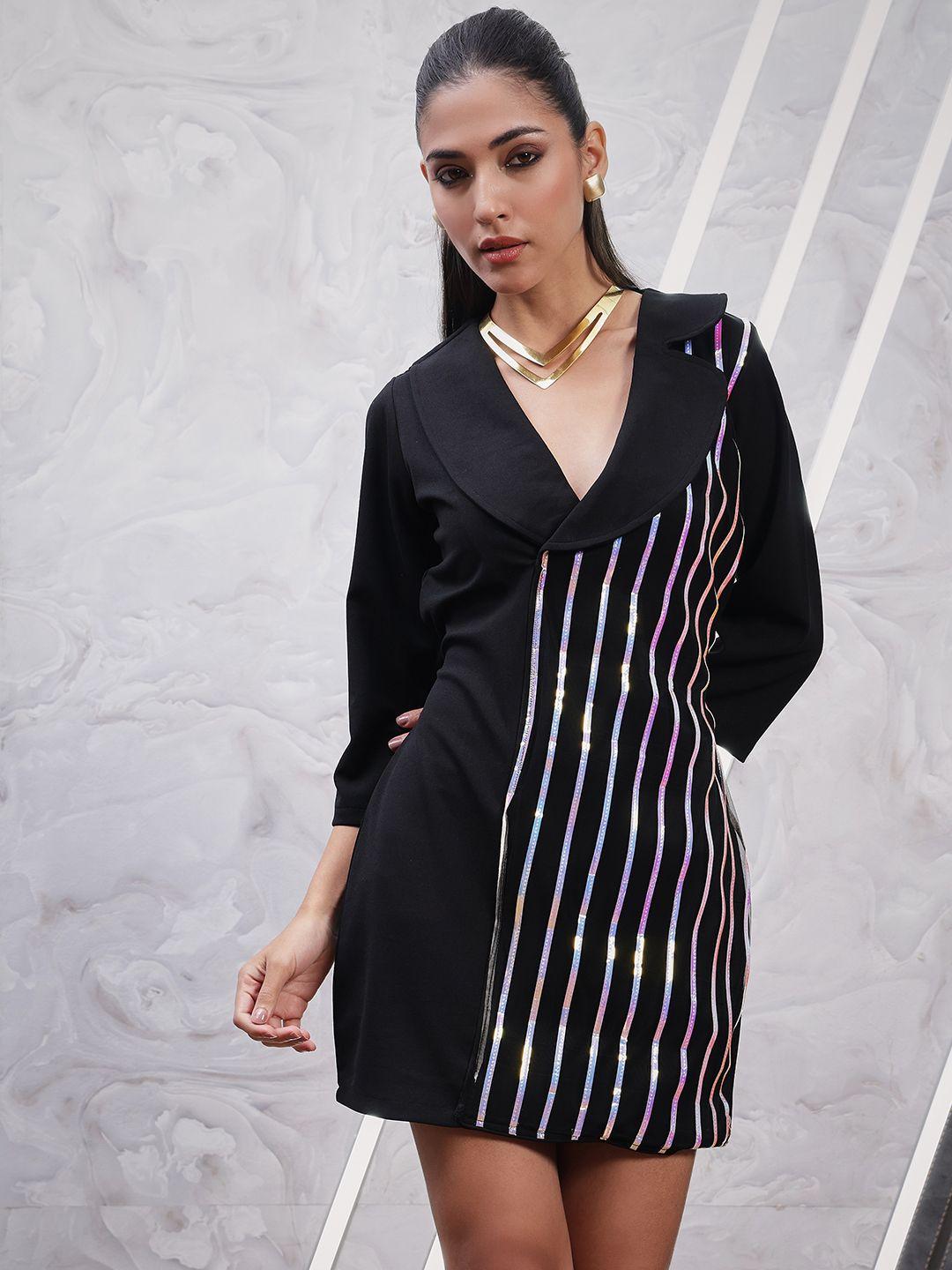 athena black striped a-line dress