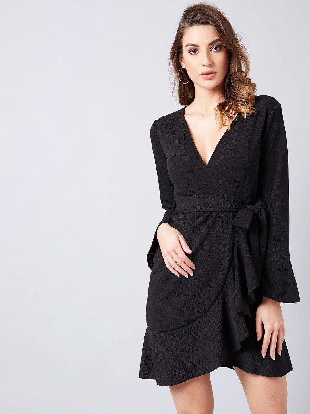 athena black v-neck wrap dress