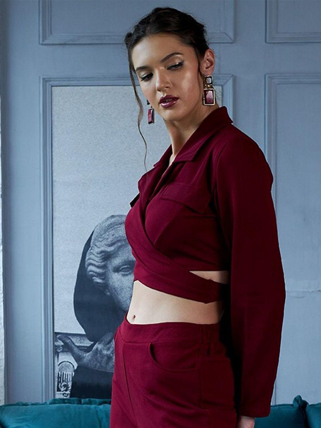 athena burgundy bell sleeve crop top