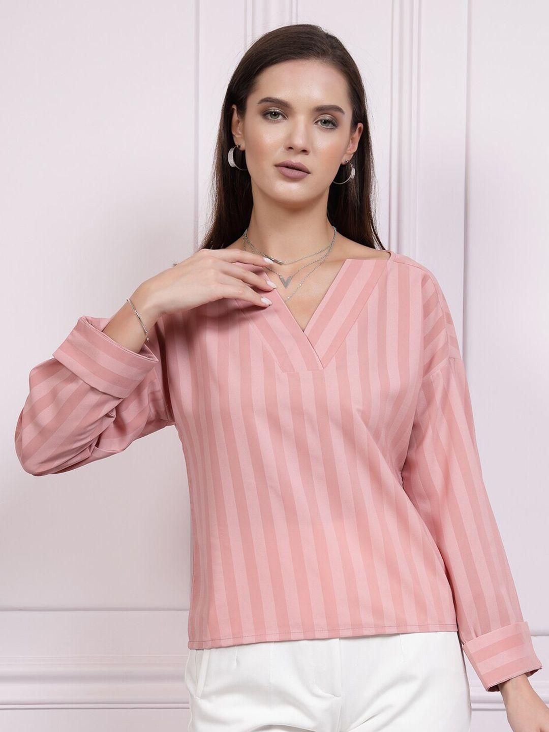 athena checked v-neck cuffed sleeves regular top