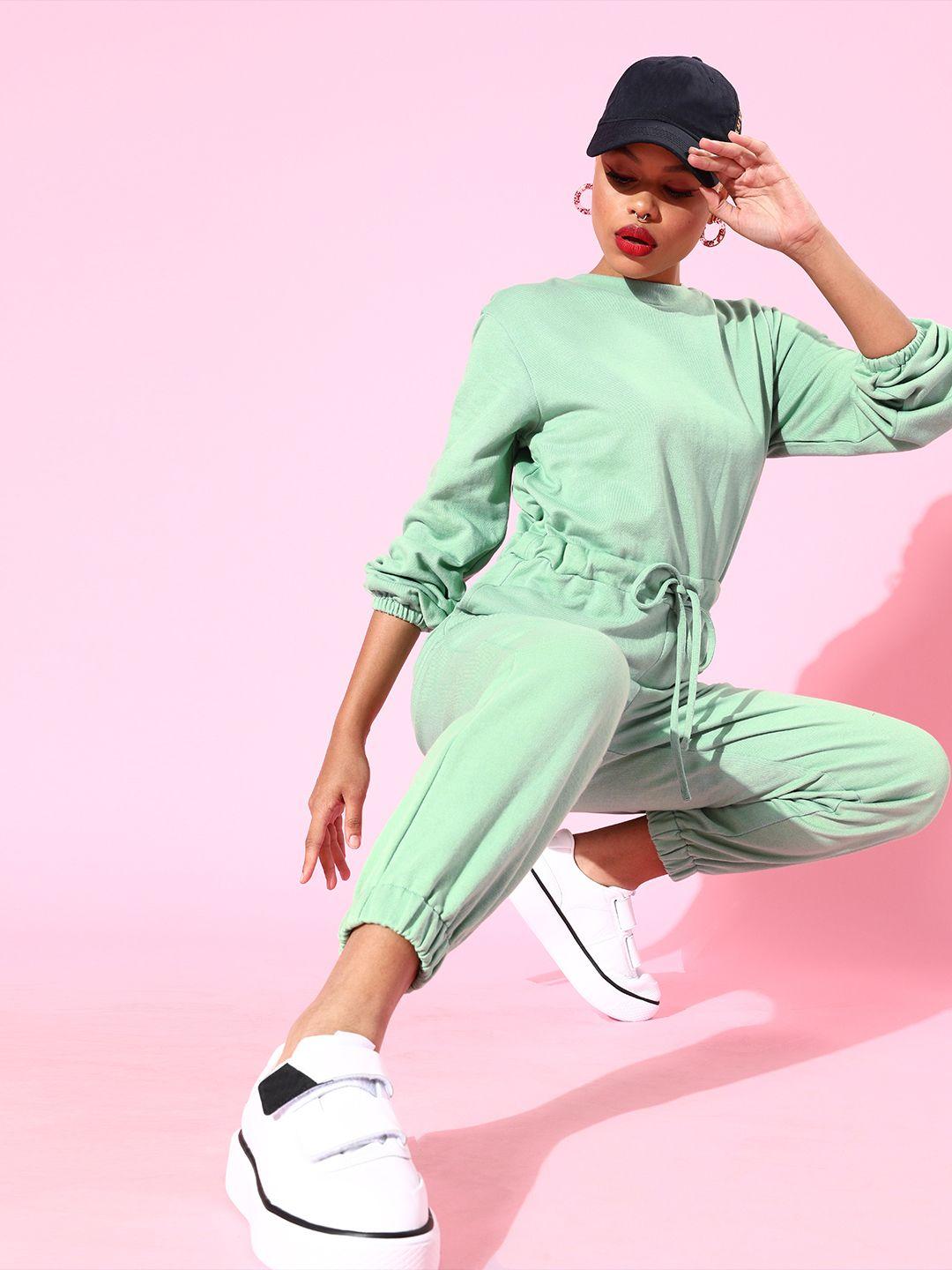 athena green jumpsuit with drawstring