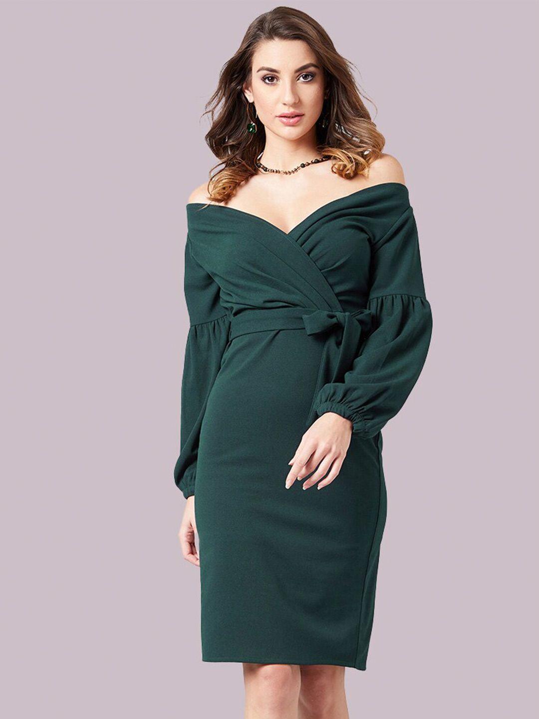 athena green off-shoulder bishop sleeve dress