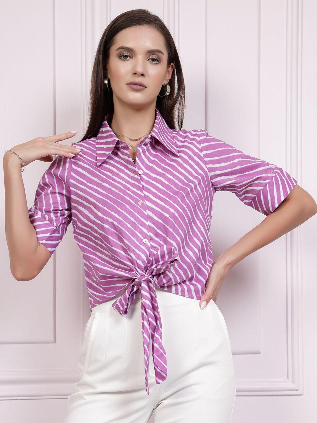 athena immutable striped cotton shirt style top with waist tie-ups detail