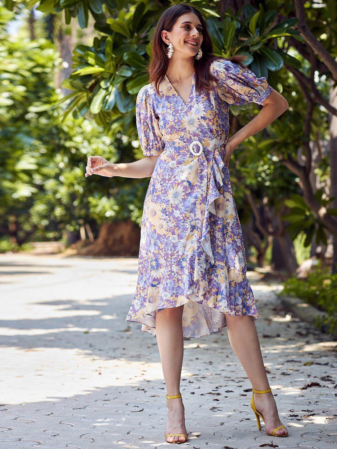 athena lavender & yellow floral crepe dress