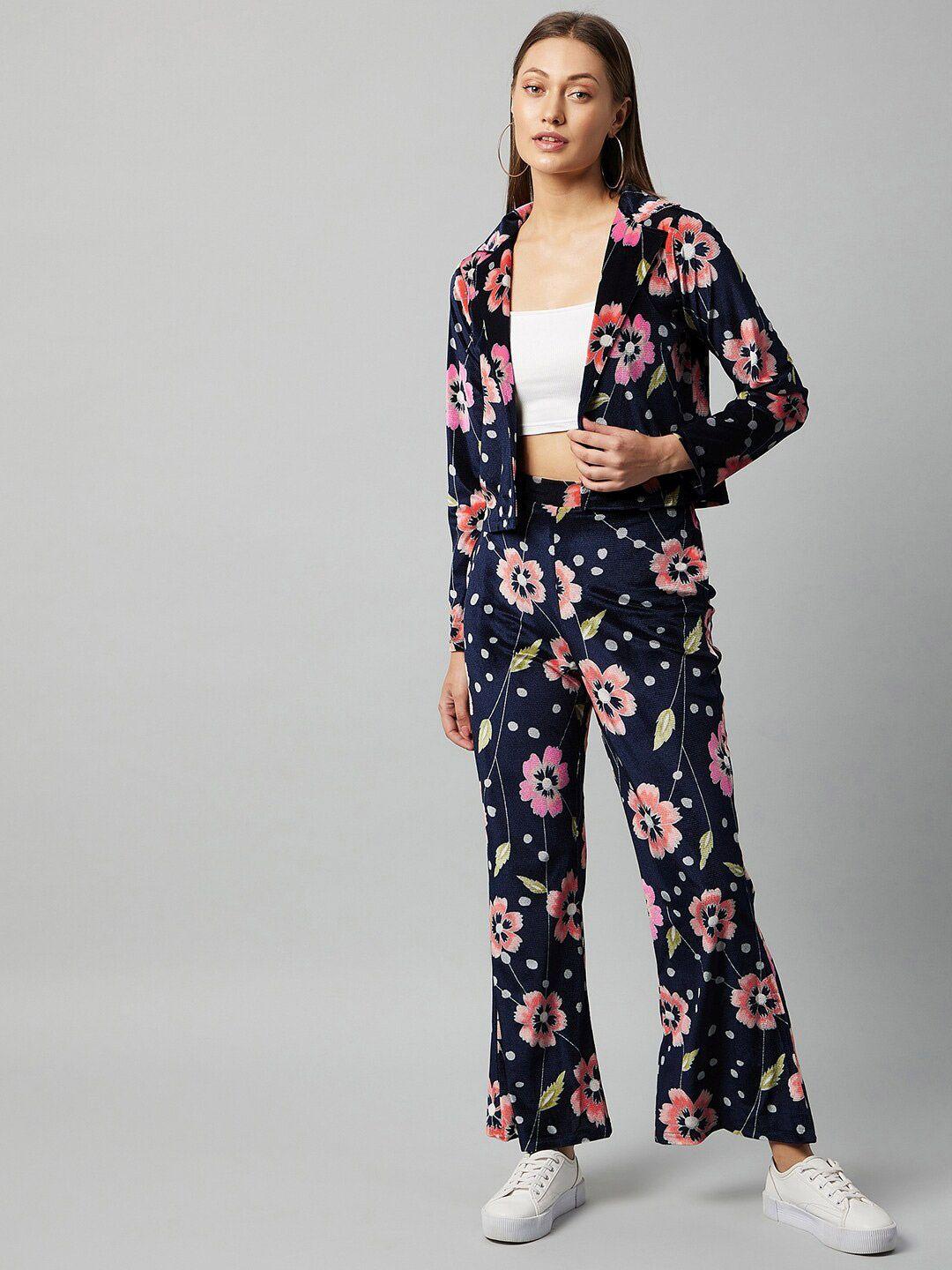 athena navy blue & pink printed two-piece