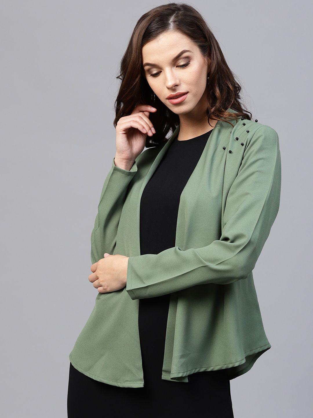 athena olive green solid open front shrug