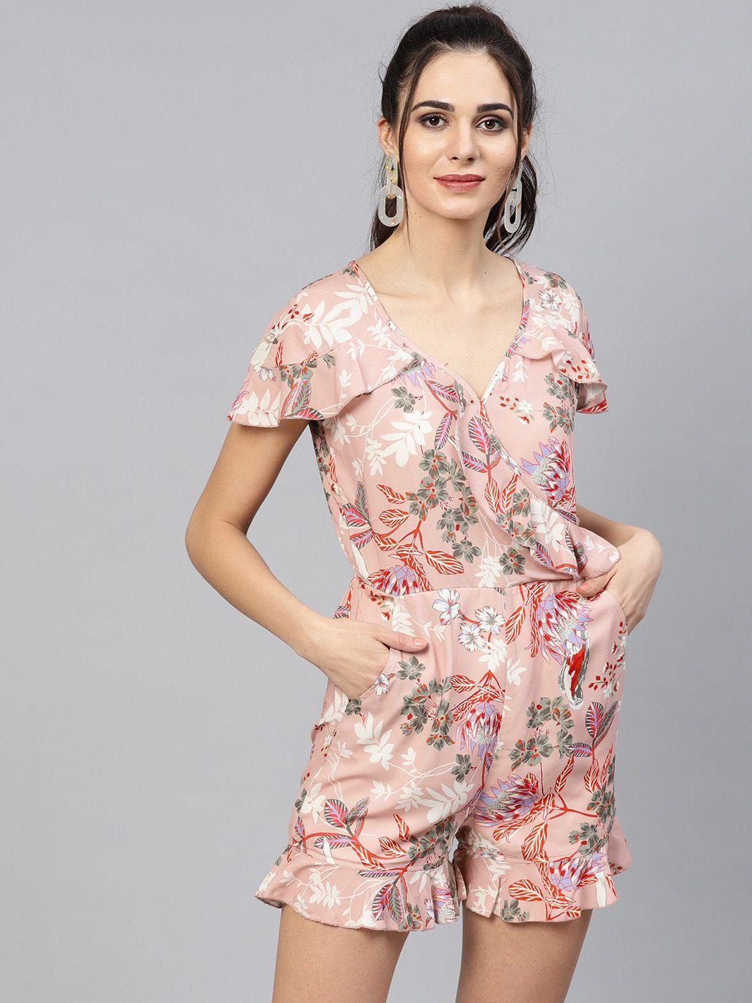 athena peach-coloured floral print playsuit